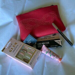 Ipsy Red Mascaraed Mask bag, with mixed lot of makeup nail application